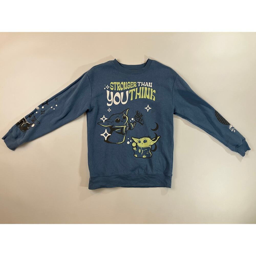 Star Wars Grogu Women’s XS Sweatshirt Blue Stronger Than You Think Baby Yoda